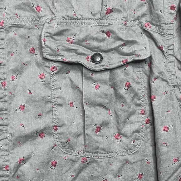 AllSaints Mens Size XL Amhurst Gray Floral Snap Front Shirt Collared Cottage - Picture 6 of 10
